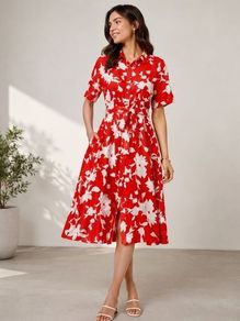 NEW Red and white floral print dress: Size 14