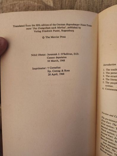 The Regensburg New Testament. The Gospel According To Mark. Version And Commentary By Joseph Schmid. 1968 Paperback In Good Condition.  See Photos For Same.