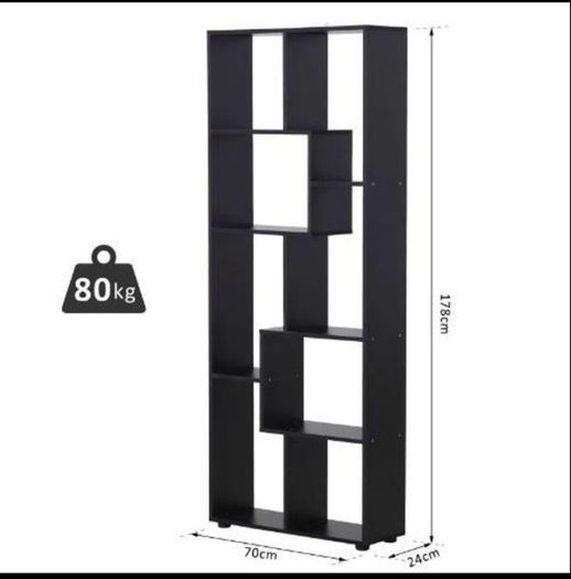 178cm Tall Black Shelf Bookcase