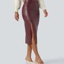 Halara Wine High Waisted Tummy Control 2-in- Faux Leather Skirt Image 2