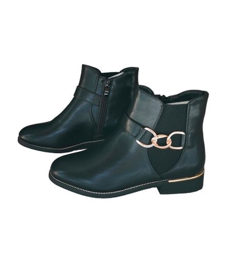 Black Women's Ankle Boots Gold Chain On The Side Gold Studs On The Edge Elastic On The Side, size 39
