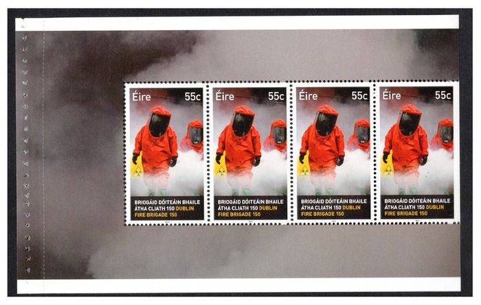 2012 Ireland 150th Anniversary of the Dublin Fire Brigade (DFB) Chemical Firefighting Commemorative Booklet Pane Mint Never Hinged (MNH). Hibernian HP217.