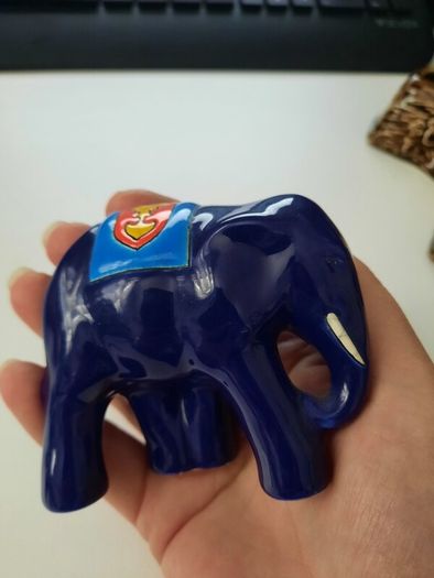 Authentic Emaux d'Art de Longwy Ceramic Elephant Figurine