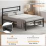 Double Bed Frame, 4ft6 All Metal Slats Support Platform Bed Frame with Under-Bed Storage Space, Easy Assembly, Noise Free, No Box Spring Needed, Black Image 3