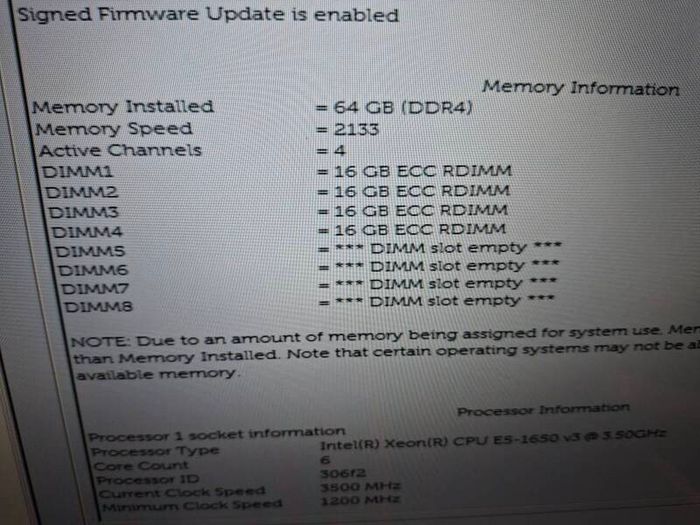 Dell precision tower 5810 e5-1650 v3 64gb ram no storage gtx960