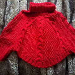 Crafted Girls Red Poncho Cape jumper 5-6