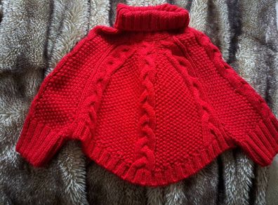 Crafted Girls Red Poncho Cape jumper 5-6