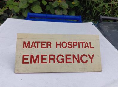Vintage Mater Hospital Emergency Sign