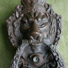 Vintage Door Knocker, Bronze Lion Head