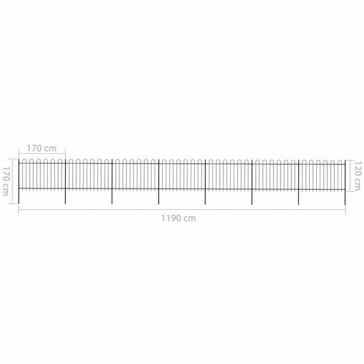 Garden Fence with Hoop Top Steel 11.9x1.2 m Black