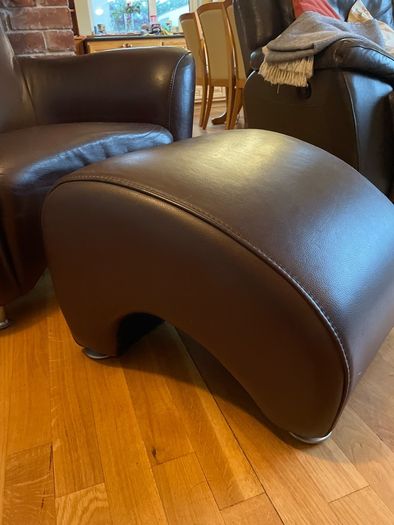 Real leather brown arm chair with foot stool