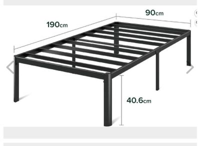 Twin bed, quite high, to store things underneath