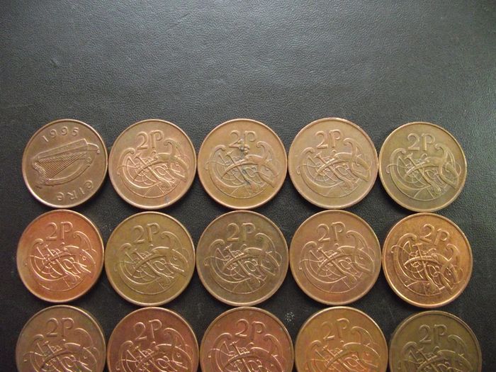 20 Irish 2 pence coins (1979-2000) Nice condition.