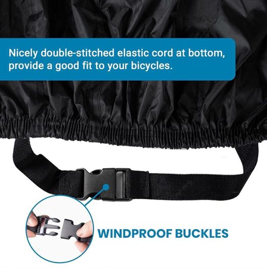 Bike Cover for 3 Bikes 210T Waterproof Outdoor  Bicycle Storage, Black Cover with Lock Hole, 2 Windproof Buckles & Storage Bag, UV Protection for Mountain & Road Bikes (220/120/110cm)