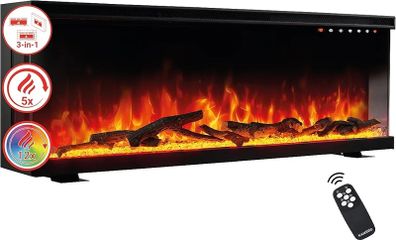 Electric Fireplace LEA - Electric 3-in-1 Fireplace with Panoramic View, Heater, 3D Flame Effect, 12 Flame Colors, Remote Control