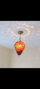 Vintage Glass Bead Ceiling Light - Mid-Century Brass Pendant