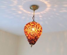 Vintage Glass Bead Ceiling Light - Mid-Century Brass Pendant