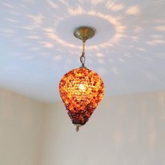 Vintage Glass Bead Ceiling Light - Mid-Century Brass Pendant
