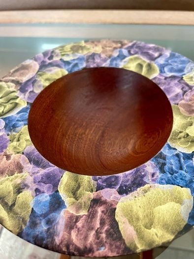 Hand Lathed Signed Coloured Edge Bowl Solid Mahogany