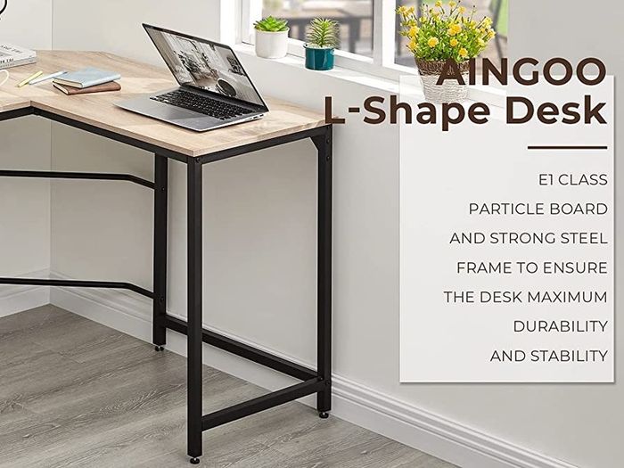 Corner Desk L Shaped Desk Sturdy Home Office PC Laptop Workstation Gaming Computer Desk Study Writing Table 128 x 108 x 75CM Easy to Assemble Simple Design Beige (FREE POSTAGE)