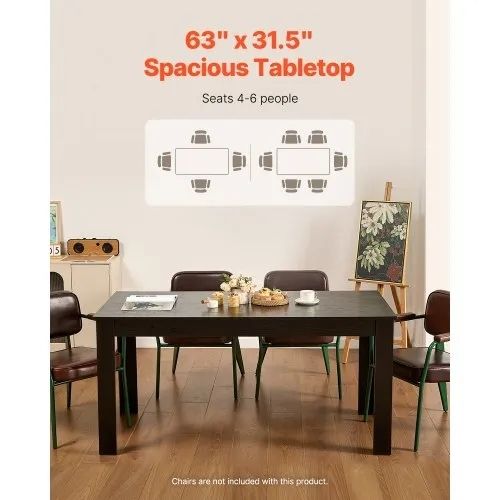 63 inch Length Large Wood Tables for 4-6 Person, Modern Dinner Furniture, Conference Desk Supporting for 330LBS, for Home Kitchen Living Room, Black Only Table