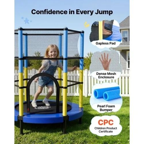 142cm Trampoline for Kids, Toddler Mini Trampoline, 60 kg Capacity Indoor Outdoor Play Toys with Enclosure Net, Easy to Assemble, Christmas Toys Birthday Gifts for Girls Boys