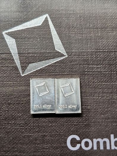 2 x 1 gram Silver Bar's (2 Grams) - Valcambi 999