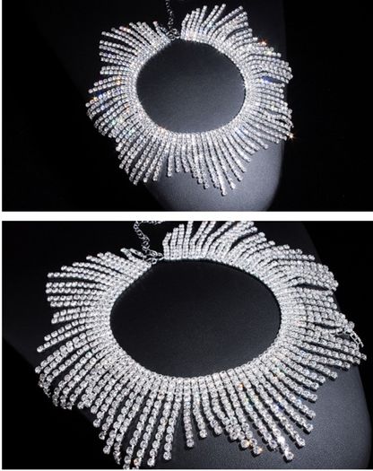 Luxury Bridal  Tassel Collar Choker Necklace Set