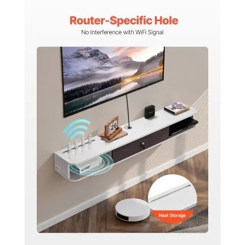 Floating TV Stand, 55 in Wall Mount Entertainment Center with Cable Hole, Modern Floating TV Shelf with Storage Cabinet, Particle Board Console for DVD Player, Cable Box, Game Console, White