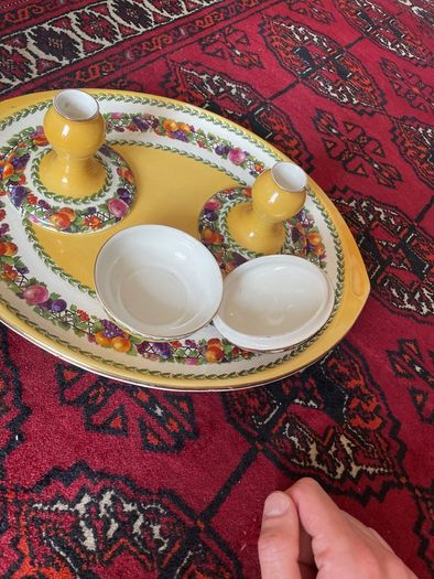 Ceramic Candle Holders On Plate With Bowl