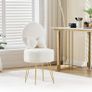 White Dressing Table Chair, Sherpa Fleece Vanity Chair with Stroage Space and Metal Legs, Makeup Vanity Stool with Pillow & Foldable Backrest, Accent Chairs for Bedroom Makeup Image 2