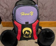 Horse riding bag and 2 helmets