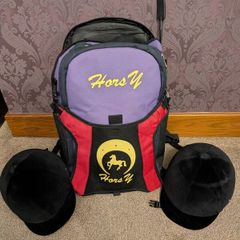 Horse riding bag and 2 helmets