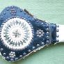 Vintage Fireplace Bellows, Wood and Leather Studded Bellows with Decorative Stitching Image 2