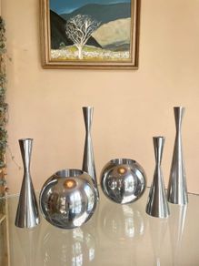 Pair of Vintage 90's Ikea Aluminium Nassjo Sphere Candle Holders