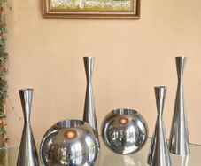 Pair of Vintage 90's Ikea Aluminium Nassjo Sphere Candle Holders