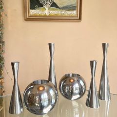 Pair of Vintage 90's Ikea Aluminium Nassjo Sphere Candle Holders