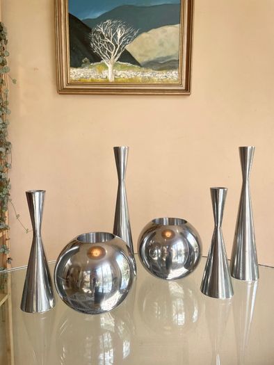 Pair of Vintage 90's Ikea Aluminium Nassjo Sphere Candle Holders