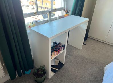 White Computer Desk with Shelving Great for Home Office or Crafts