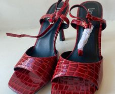 Linzi Red Snakeskin High Heels