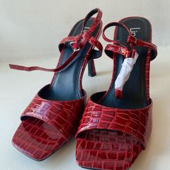 Linzi Red Snakeskin High Heels