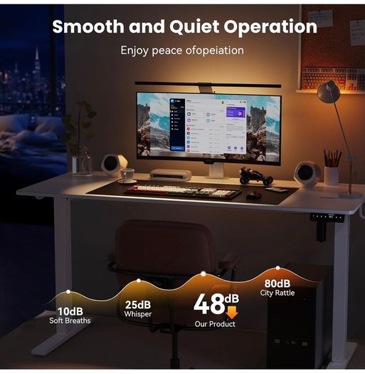 Electric Standing Desk, 100 x 60 cm, White Height Adjustable Desk, 2 Hooks, 4 Memory Heights, 72-118cm, Splice Board, Ergonomic Sit Stand Computer Desk for Home Office