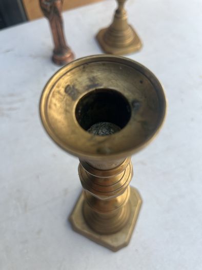 2 solid brass candle holders/ solid copper holy statue