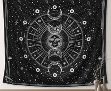 MULTIPLE SIZES AVAILABLE Tapestry for Bedroom Aesthetic, Sun Moon Star Large Astrology Wall Hanging, Black White Psychedelic Room Decorations, Mystic Wall Decoration for Home Bedroom, Living Room, Dorm (130x150cm)