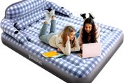 Air Mattress with Headboard, Fast Inflation/Deflation Inflatable Airbed, 9 Inches High Blow Up Bed with Comfortable Flocked Top for Home Guest Travel Camping (PLAID)