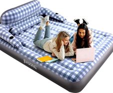 Air Mattress with Headboard, Fast Inflation/Deflation Inflatable Airbed, 9 Inches High Blow Up Bed with Comfortable Flocked Top for Home Guest Travel Camping (PLAID)