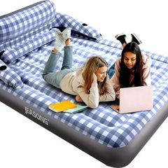 Air Mattress with Headboard, Fast Inflation/Deflation Inflatable Airbed, 9 Inches High Blow Up Bed with Comfortable Flocked Top for Home Guest Travel Camping (PLAID)