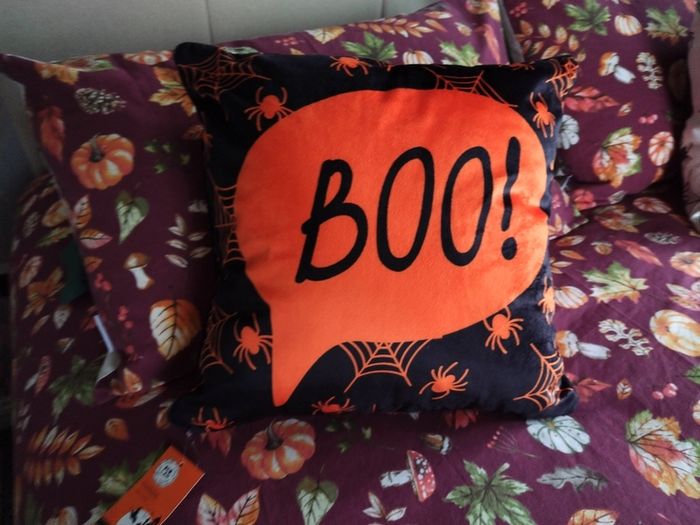 Bedlam Brand Boo Halloween Cushion in Orange
