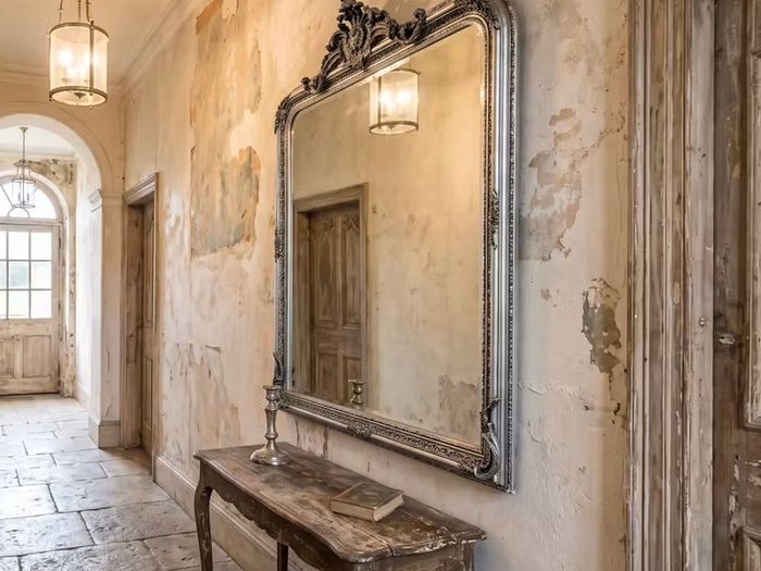 Large slightly distressed silver leaf mirror
