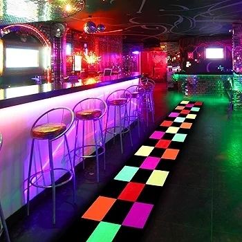 Neon Runner Rug for Party, Blacklight UV Reactive Light up Dance Floor Mat, Non-Slip Fluorescent Luminous Colorful Grid Carpet, Glow in The Dark 80s Birthday Raves Room Decor 300cmx60cmx1cm